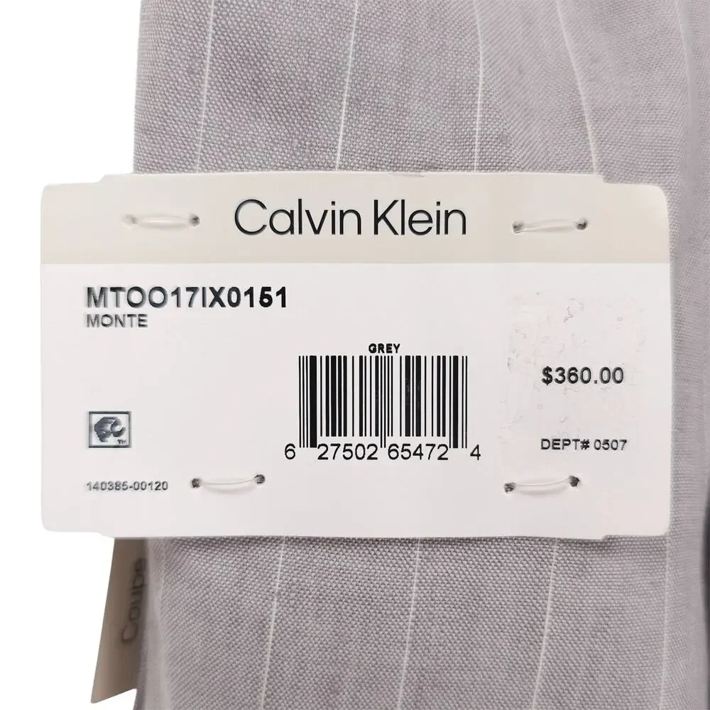 Calvin Klein Mens Slim Fit Suit Jacket 38S Grey Pinstripe Stretch Linen Blend